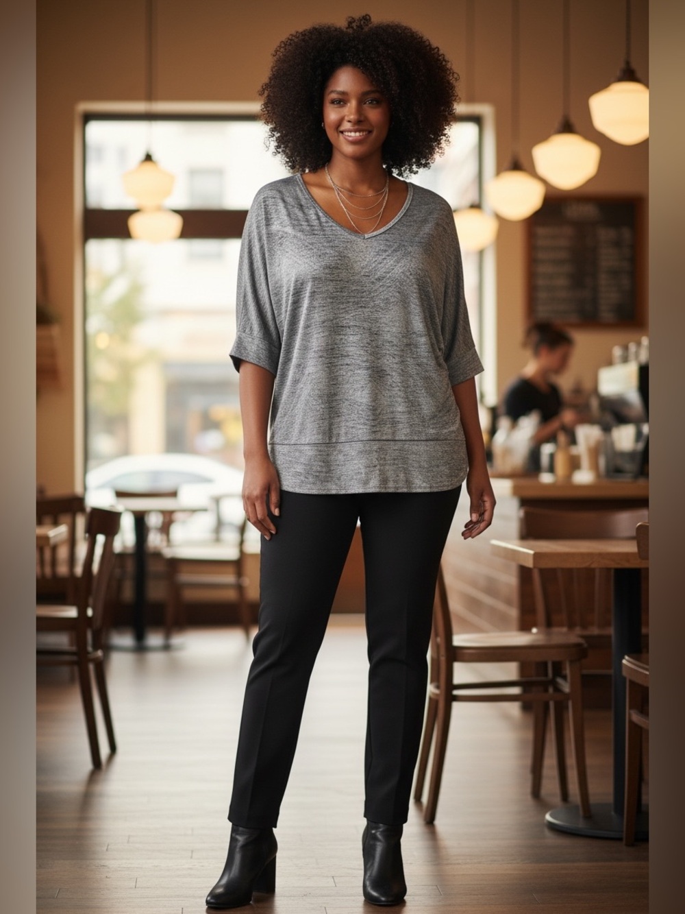 FashQue Studio Design Metallic Heather Gray Knit Top Slouchy Relaxed‎ Banded Top